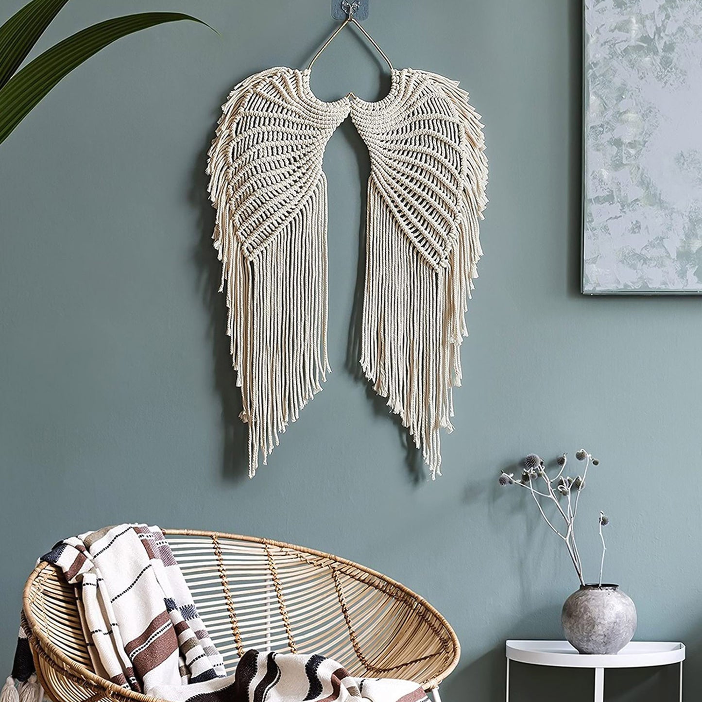 Bohemian Angel Wings Tapestry - Macrame Hanging Tapestry,Woven Tapestry Wall Tapestry,Dream Catcher Wall Art,Boho Hanging Tapestry Room Decor Wall Decor (Beige)