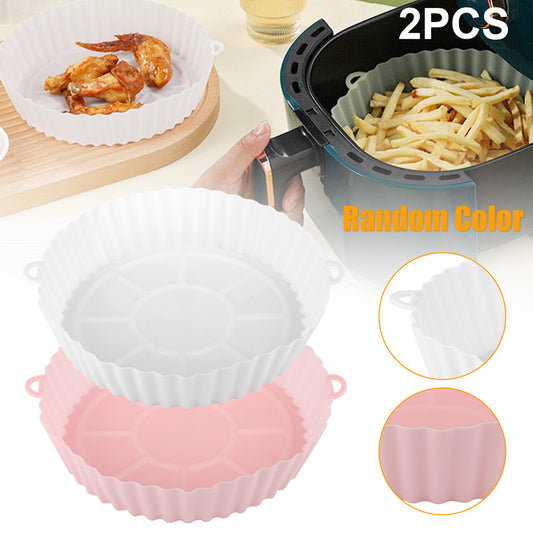 2 Pcs Air Fryer Silicone Mats - 8"BPA free food grade silicone,compatible with most air fryers (Pink/White)