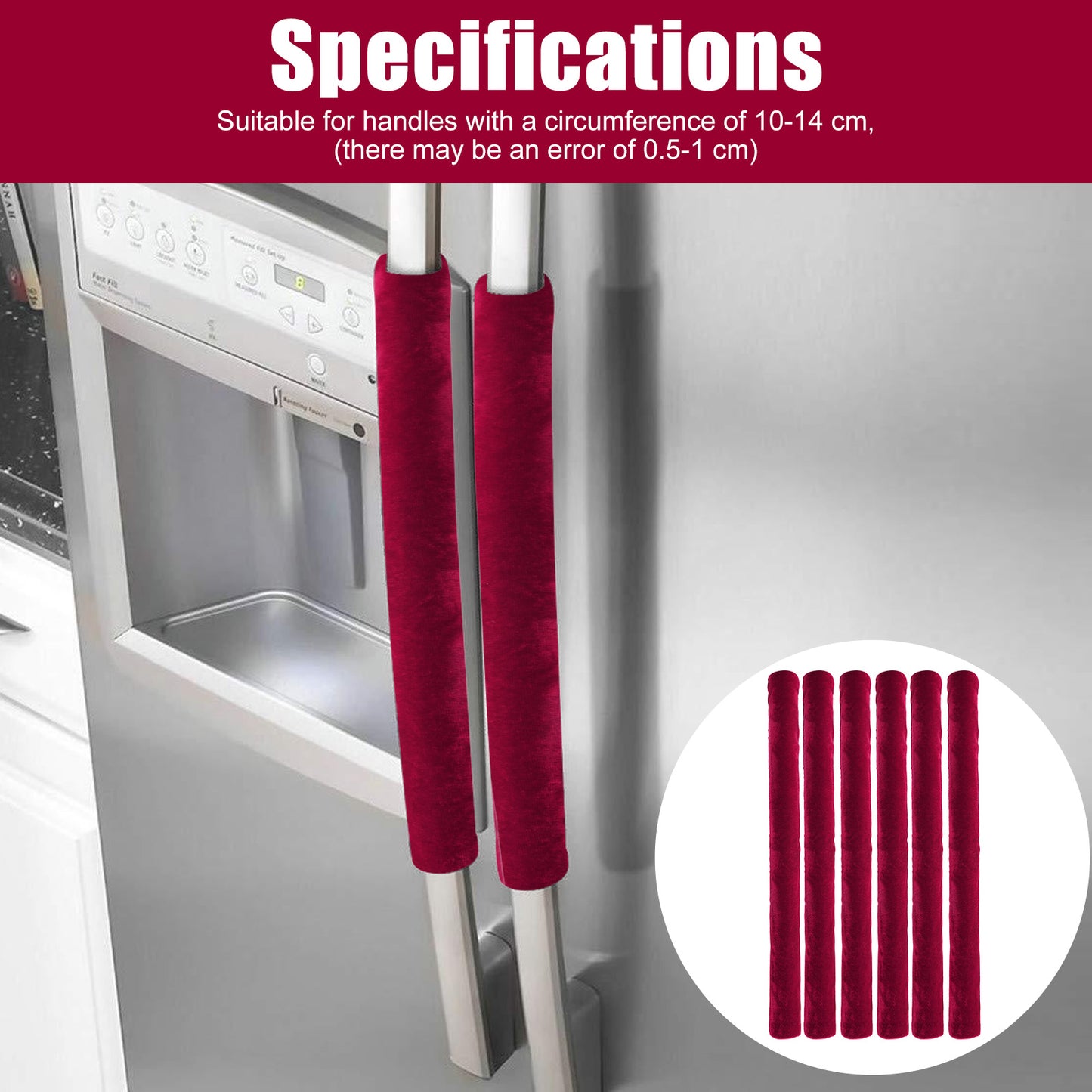 6Pcs Velvet Refrigerator Handle Gloves - Door Handle Protective case ,Kitchen Appliance Handle Cover,Dishwasher Fridge Protective Cover Electrical Appliance Door Gloves (Red)