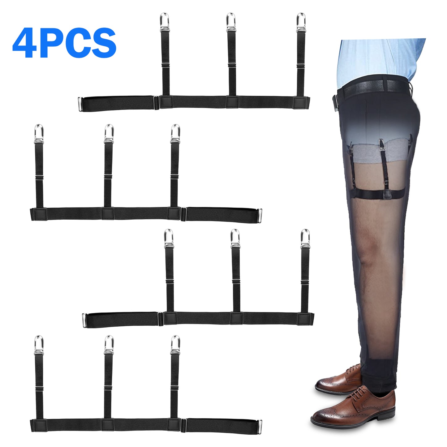 Shirt Stays Holder Garters Belt Elastic Strap Non-Slip Locking Clamps