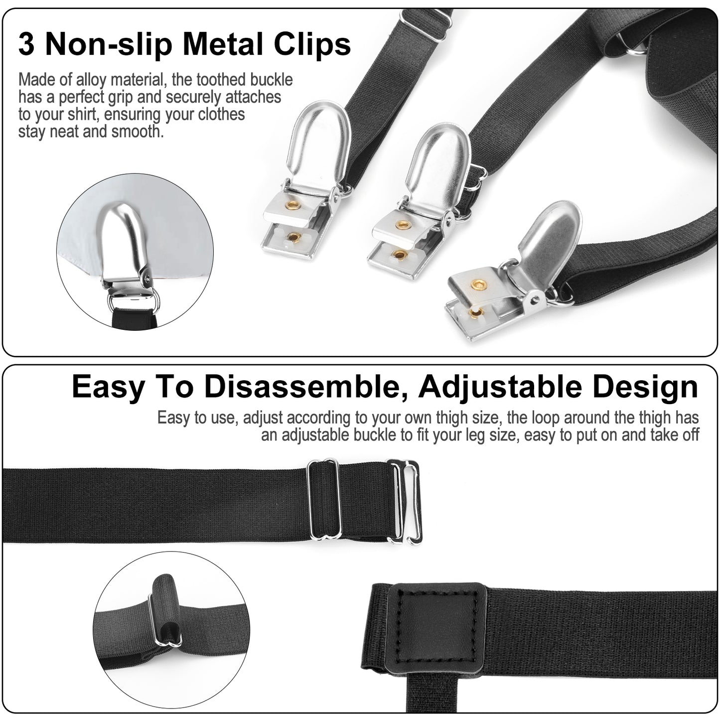 Shirt Stays Holder Garters Belt Elastic Strap Non-Slip Locking Clamps