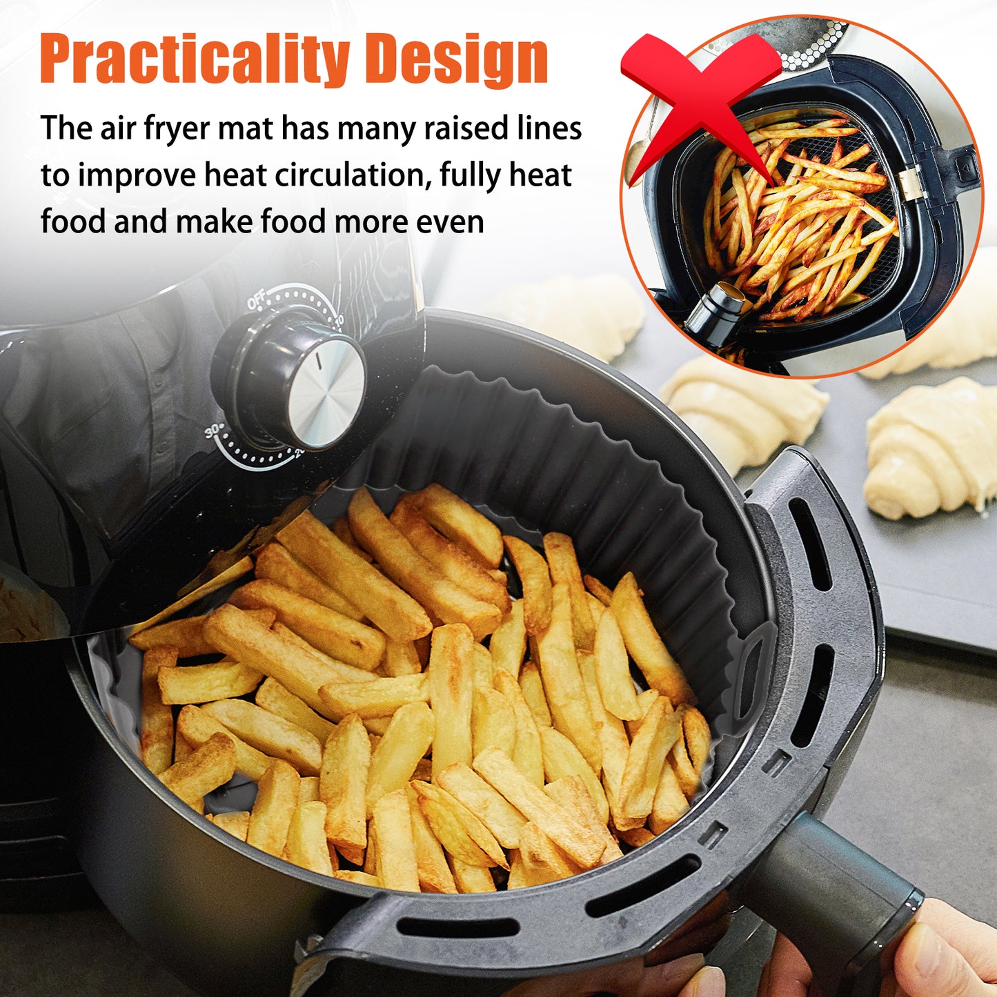 2Pcs Silicone Air Fryer Liners Pot - Reusable Non-Stick Air Fryer Silicone Basket Bowl,food-grade Silicone Baking Tray Pots for 5.3QT Air Fryer,Oven Accessories (Black)