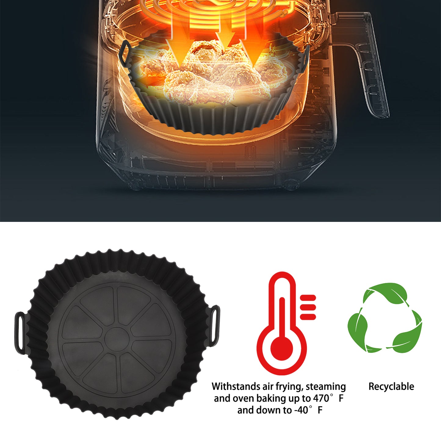 2Pcs Silicone Air Fryer Liners Pot - Reusable Non-Stick Air Fryer Silicone Basket Bowl,food-grade Silicone Baking Tray Pots for 5.3QT Air Fryer,Oven Accessories (Black)