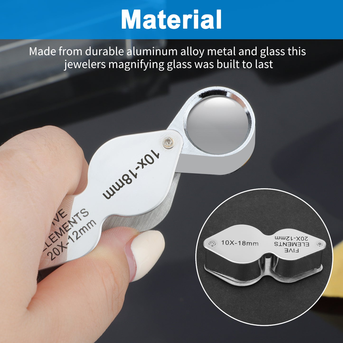 Folding Pocket Magnifier - Professional 10X 20X Jewelers Loupe with Real Glass Lens