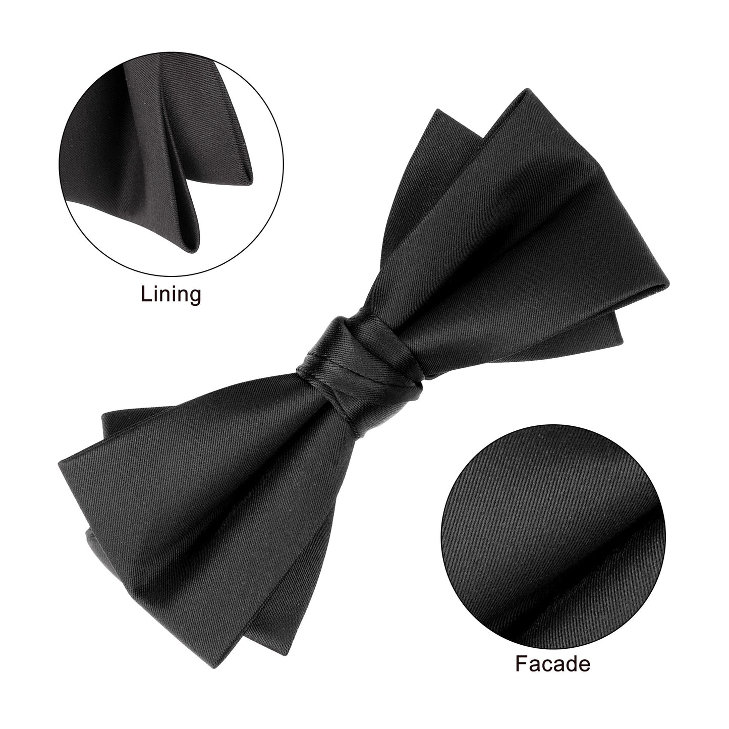 Classic Bow Tie Set - Black Silk Bow Tie with Gift Box for Men and Boys