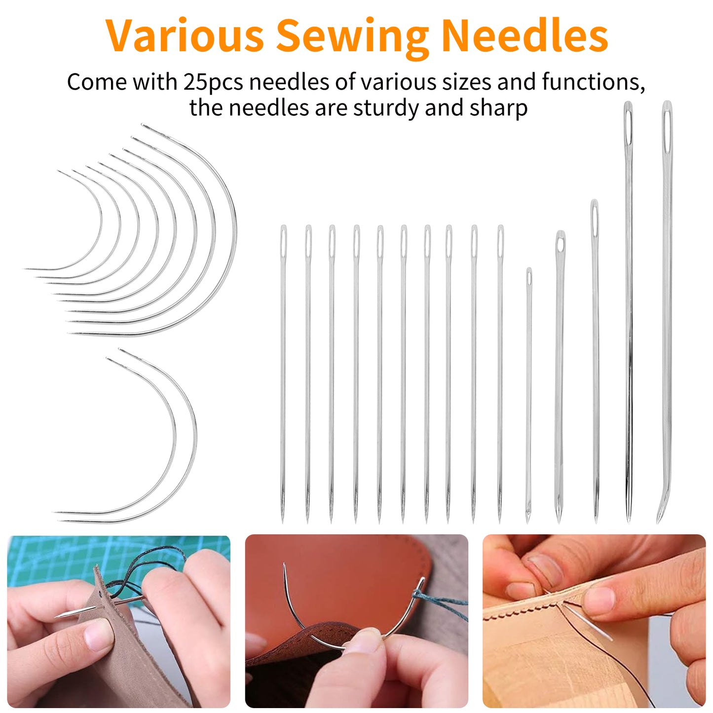 48pcs Leather Sewing Tools Kit - Needles, Thread, Awl Hand Tools for DIY Craft