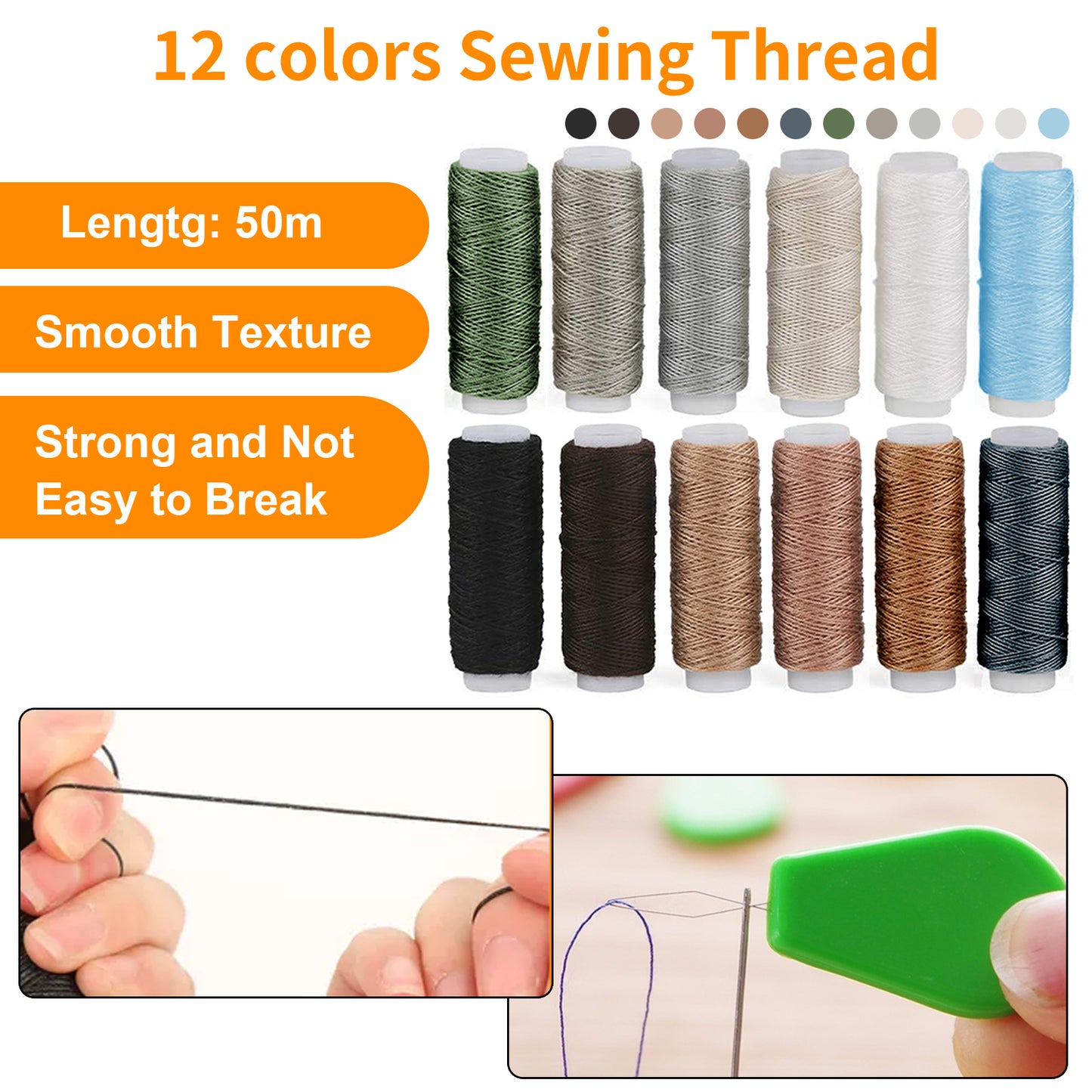 48pcs Leather Sewing Tools Kit - Needles, Thread, Awl Hand Tools for DIY Craft