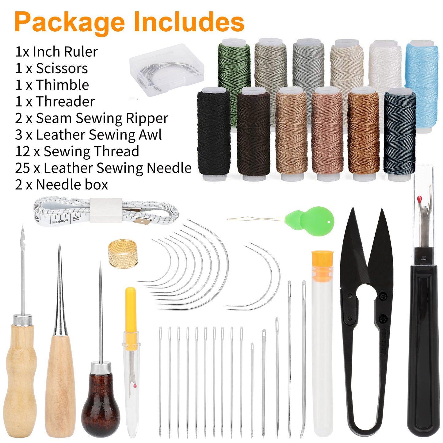 48pcs Leather Sewing Tools Kit - Needles, Thread, Awl Hand Tools for DIY Craft