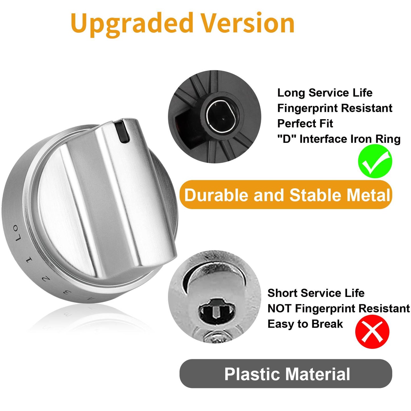 5PCS Gas Stove Knobs for GE Ranges - Durable Metal and ABS Plastic - Easy Installation