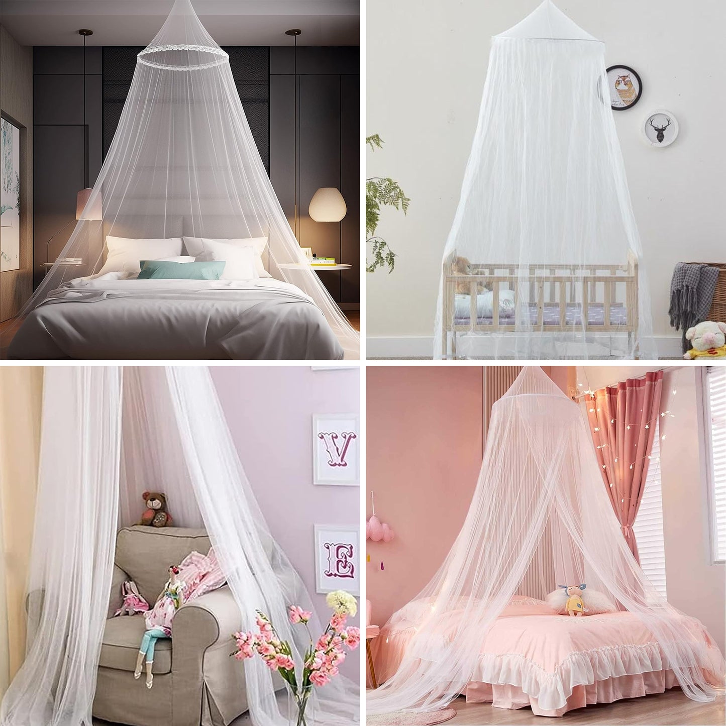Mosquito Net, Mesh Bed Canopy Fit Twin to Full Bed, White