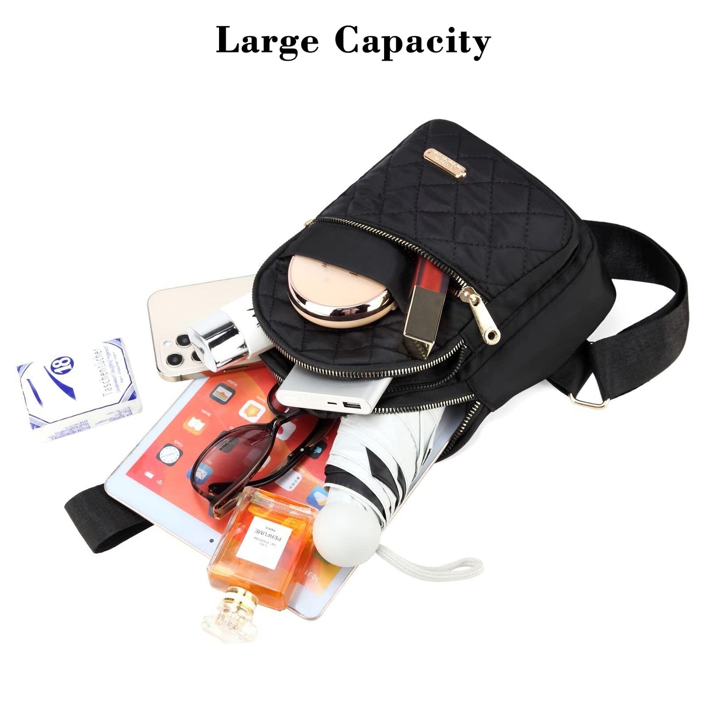 Versatile Crossbody Chest Bag - Water-Resistant Nylon, Adjustable Strap, Ideal for Travel, Work, and Daily Use(Black)