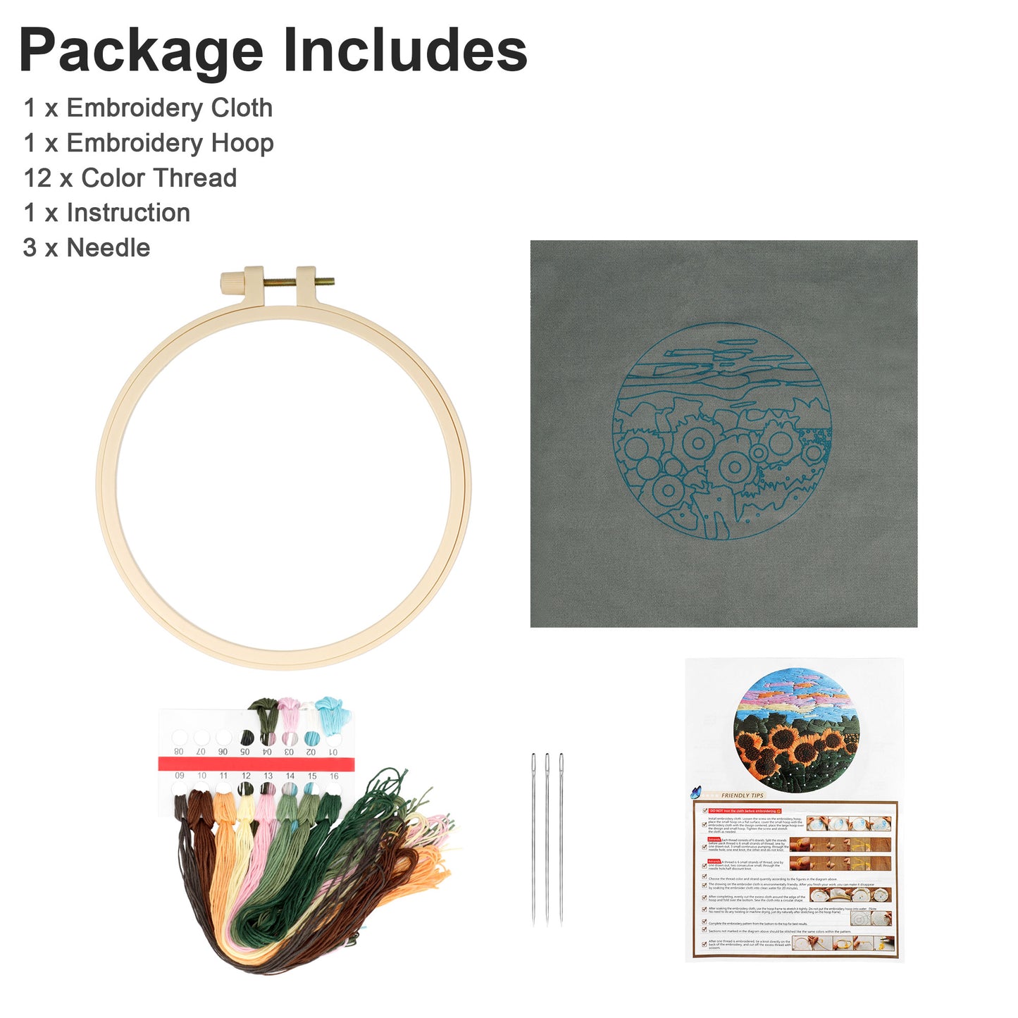 3D Flower Embroidery Beginner's Kit - Embroidery Stitch Practice kit,DIY Craft Kit,Needlework Supplies for Craft Lover Hand Stitch with Embroidery Skill Techniques