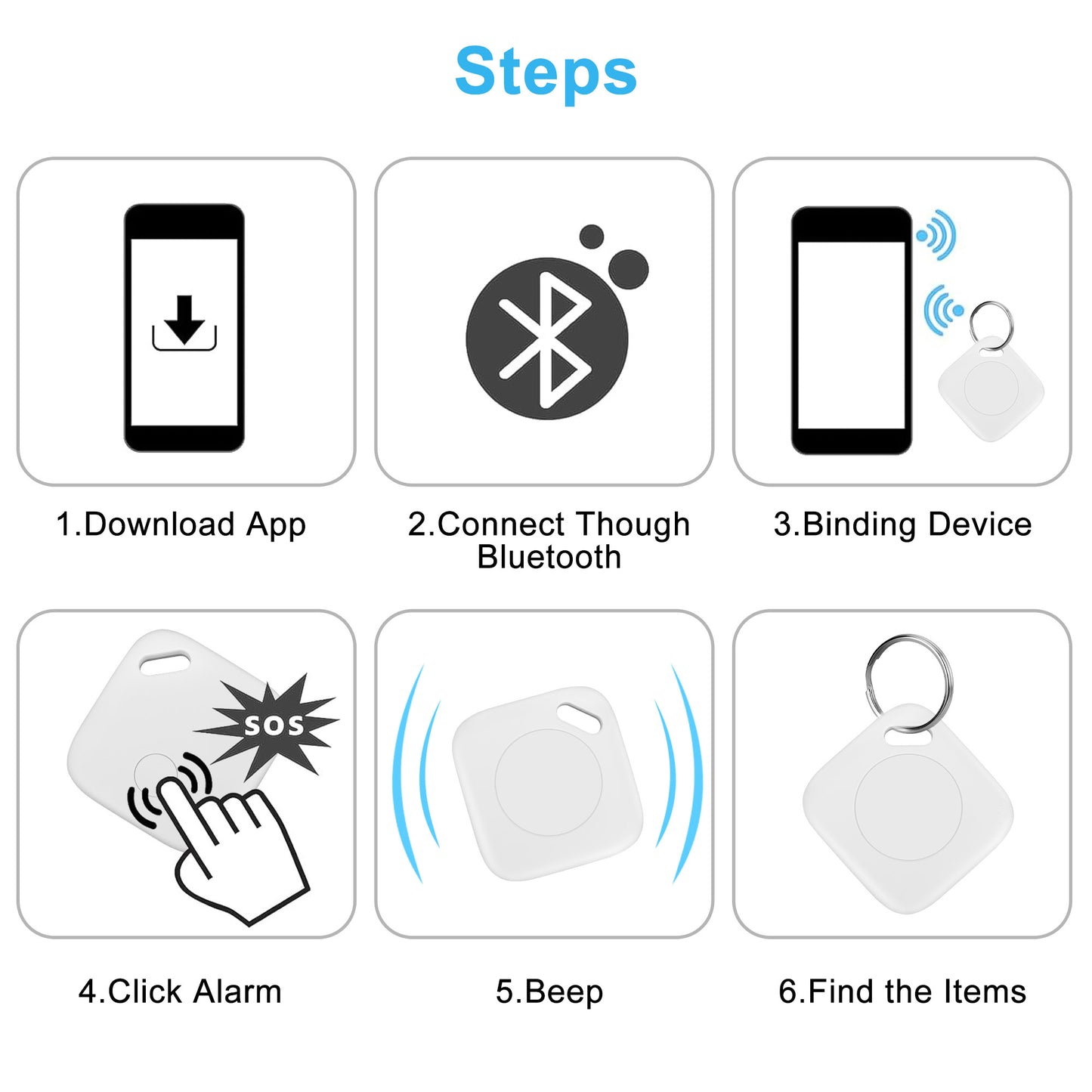 Anti-Loss Bluetooth Tracker - Replaceable Battery and 250 ft Bluetooth Range,Smart Mini GPS Locator Children's Pet Tracker Vehicle Locator (White)