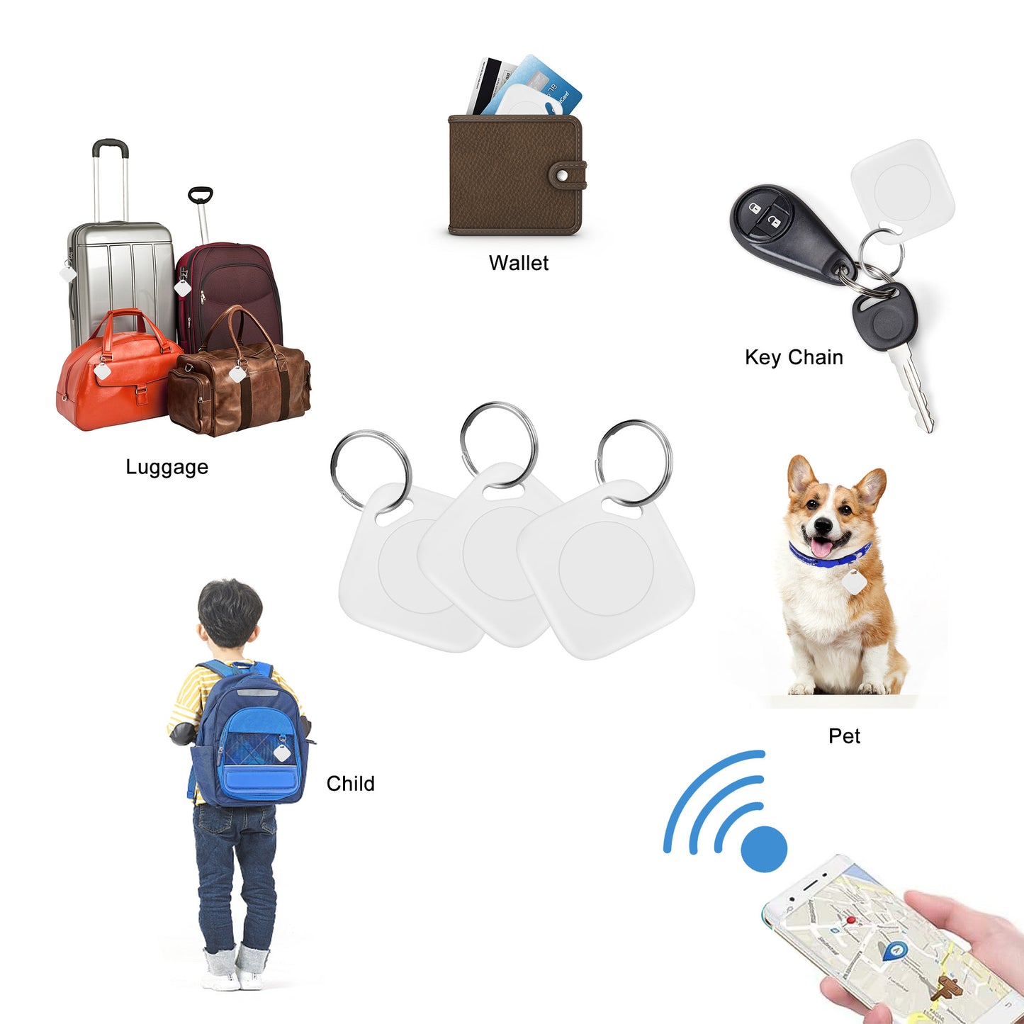 Anti-Loss Bluetooth Tracker - Replaceable Battery and 250 ft Bluetooth Range,Smart Mini GPS Locator Children's Pet Tracker Vehicle Locator (White)