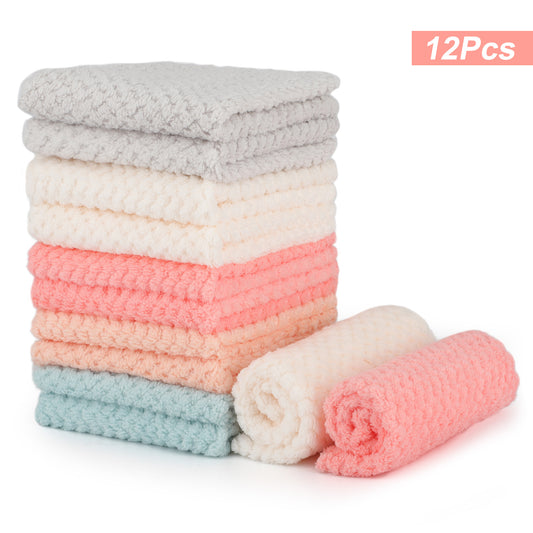 12pcs Coral Fleece Cleaning Cloth - Kitchen Cleaning Cloths Dishcloths Super Absorbent Kitchen Ltems Household Towel Tableware Wiping Tool