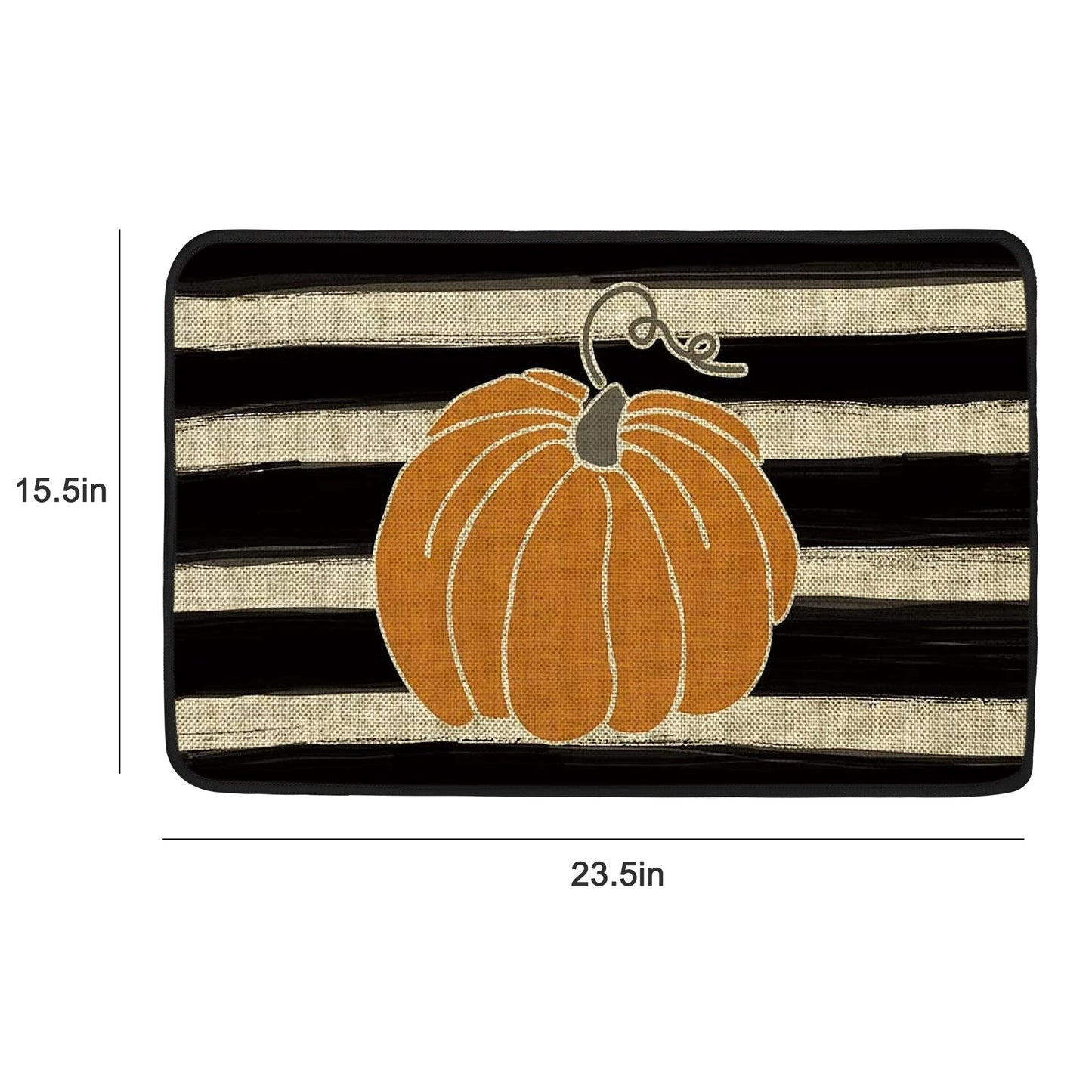 23.5''x15.5'' Non-slip Pumpkin Floor Mat - Mode Fall Thanksgiving Stripe Decorative Doormat Bath Rug Polyester Soft Absorbent Mat Carpet for Indoor Outdoor
