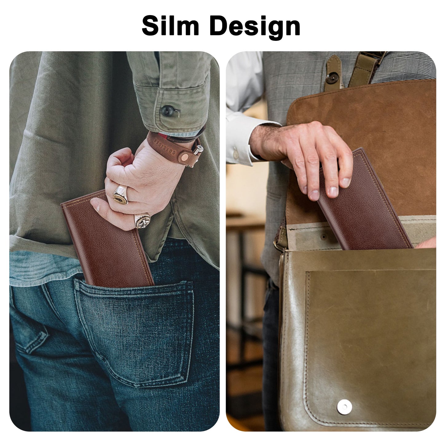 Men's PU leather wallet Money Clip - Fashion Long Wallet Solid Color Men Open Purse Multiple Card Slots Pockets ID Card Clutch Bifold Purse (Brown)