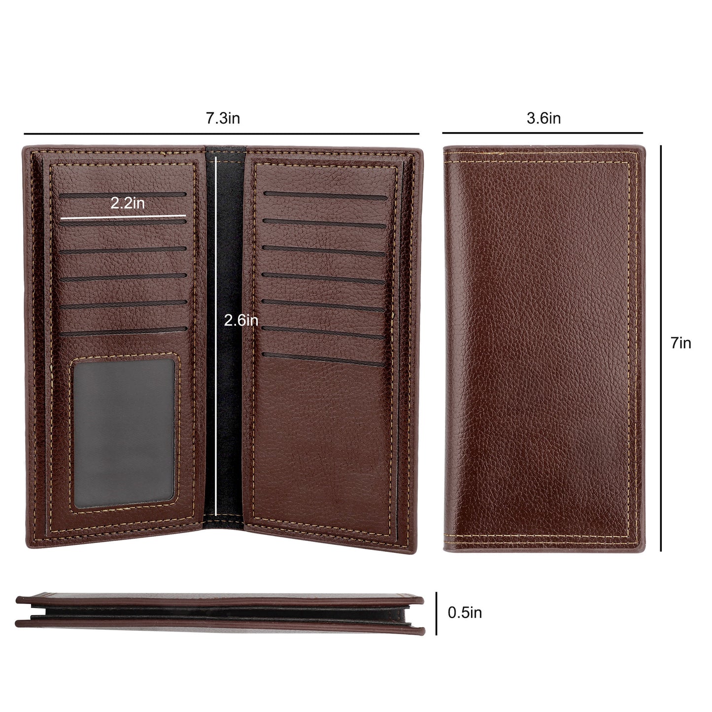 Men's PU leather wallet Money Clip - Fashion Long Wallet Solid Color Men Open Purse Multiple Card Slots Pockets ID Card Clutch Bifold Purse (Brown)