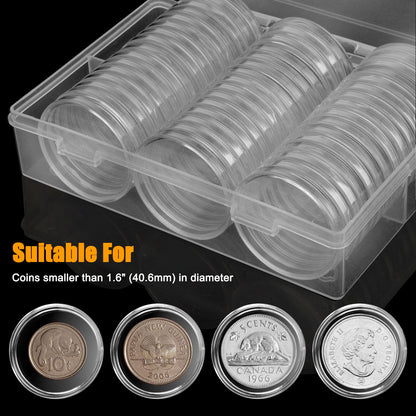50Pcs Clear 40.6mm Coin Holders Capsules - Transparent Coin Capsules Set with Storage Box,Coin Collection Case for Coin Collection Protection Coin Preservation
