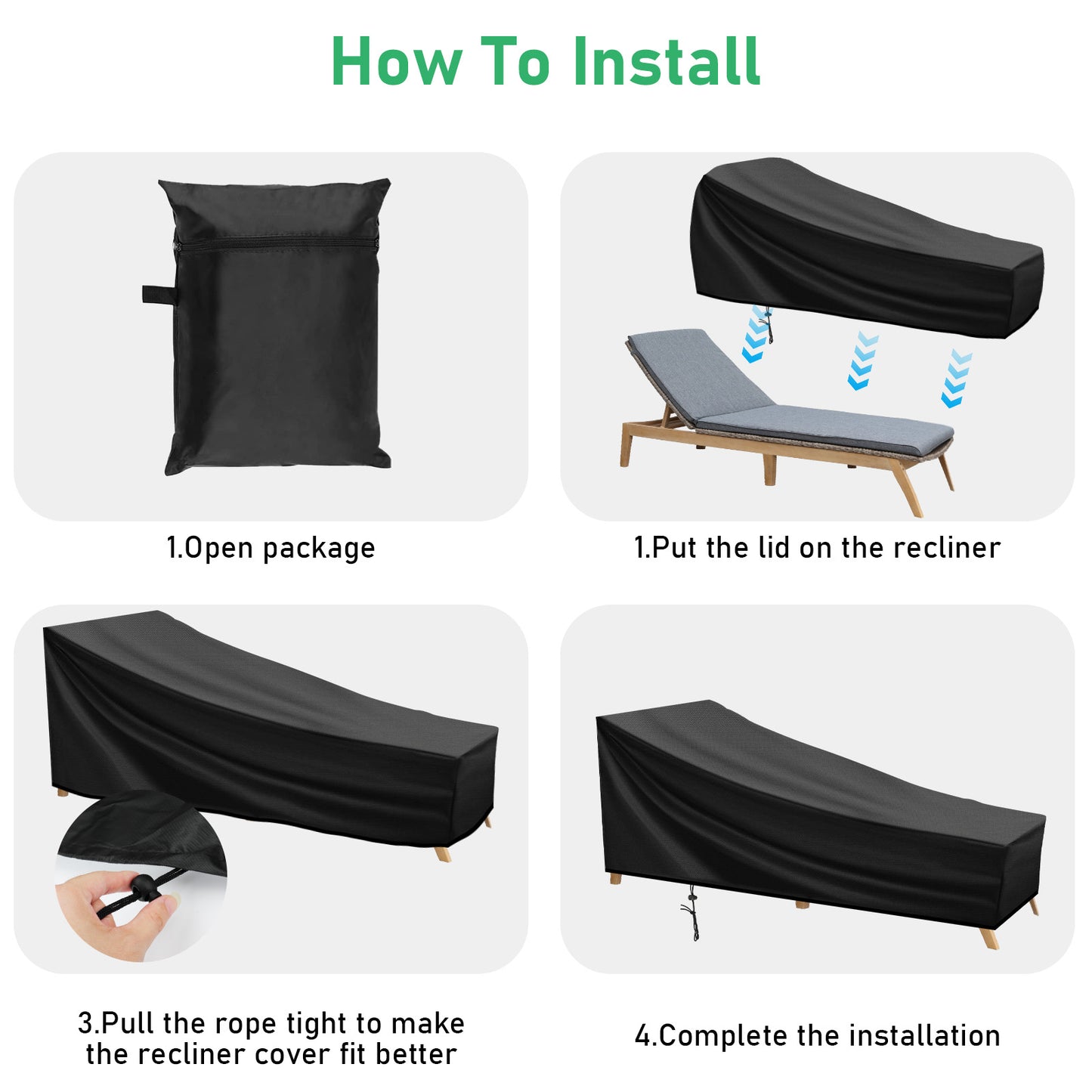 Waterproof Outdoor Furniture Chaise Lounge Chair Cover - Anti-Dust Garden Patio Deck Chair Cover Folding Furniture Cover UV Cover for Outdoor Yard