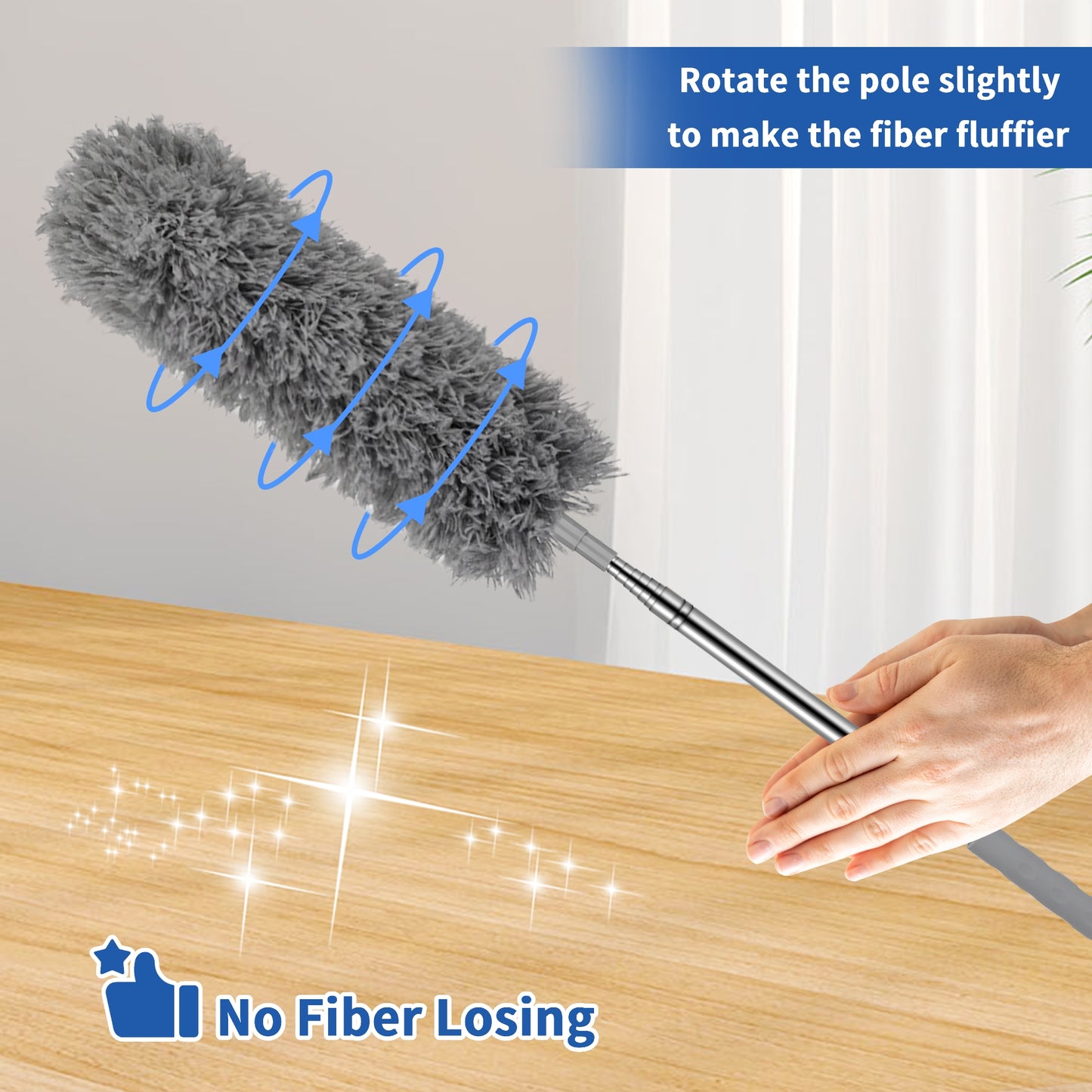 Microfiber Duster with Stainless Steel Extension Pole - Microfiber Feather Duster with 17'' to 83'' Telescoping Extension Pole,with Bendable Head,Extendable Duster for Cleaning Ceiling Fan, Interior Roof,Furniture