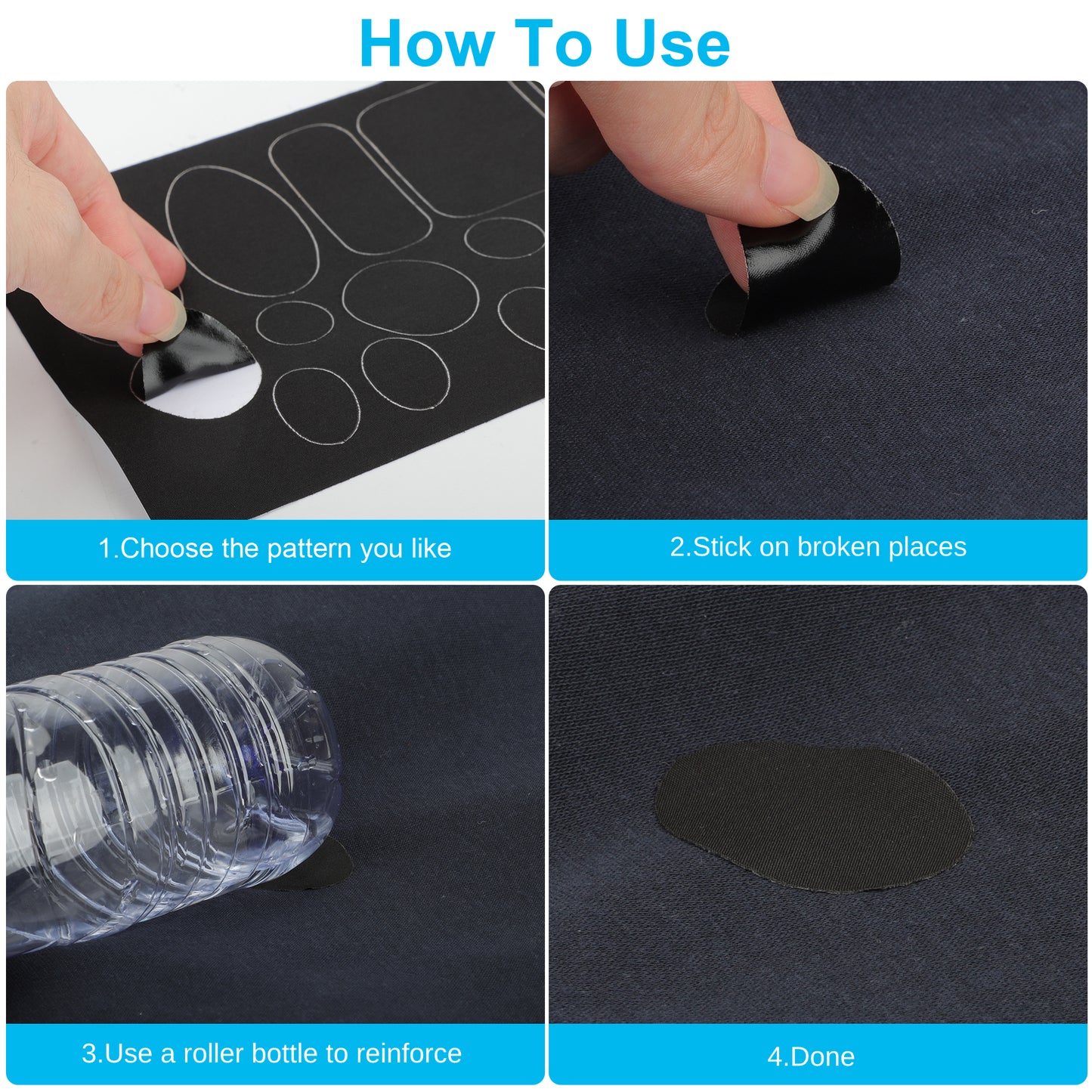 9 Sheets Nylon Self Adhesive Repair Patches - Different Size Shapes Clothes Patch Fabric Clothing Repair Tape Stickers for Down Jacket Tent Clothes Bag Outerwear Repair(Black)