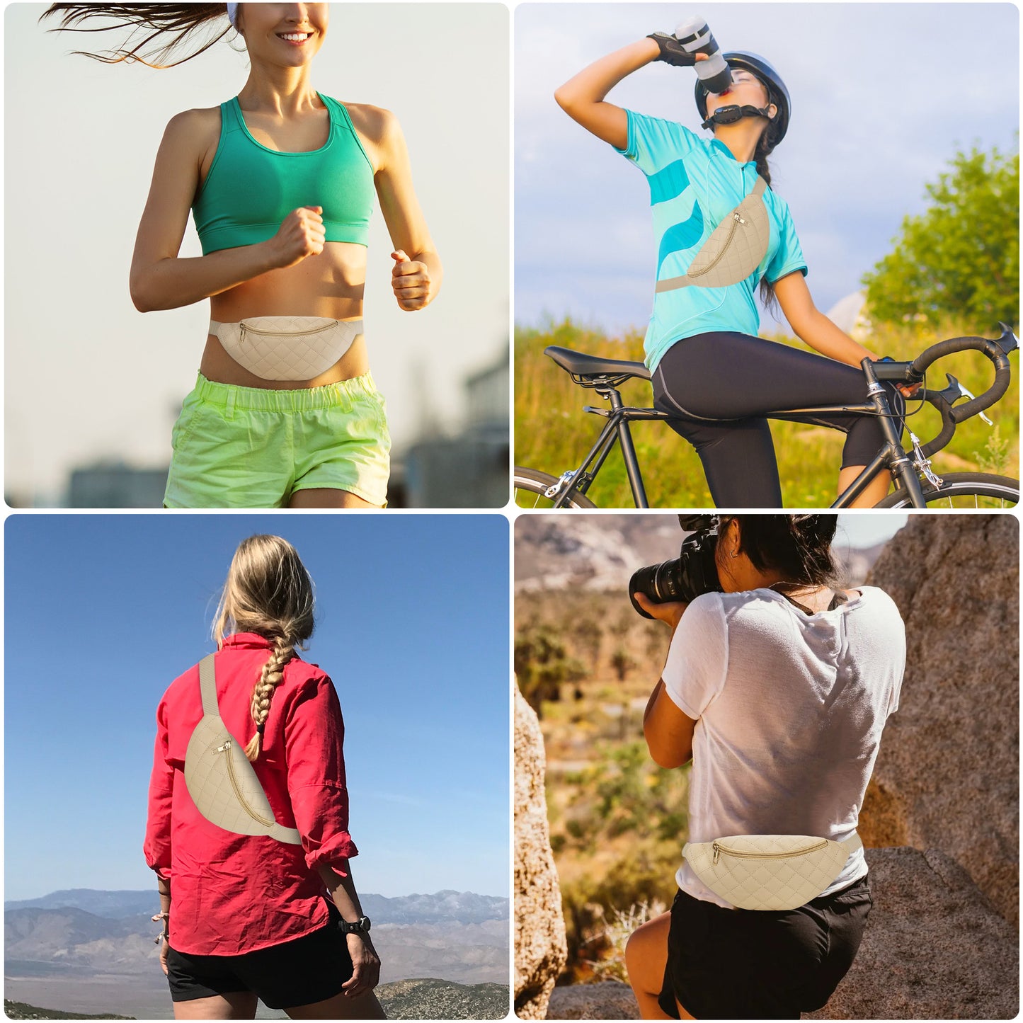 Fashion Women Plaid Waist Bag - Female PU Leather Belt Bags Shoulder Crossbody Chest Bag Fanny Pack Banana Hip Purse for Sports Workout Traveling Running Casual (Beige)