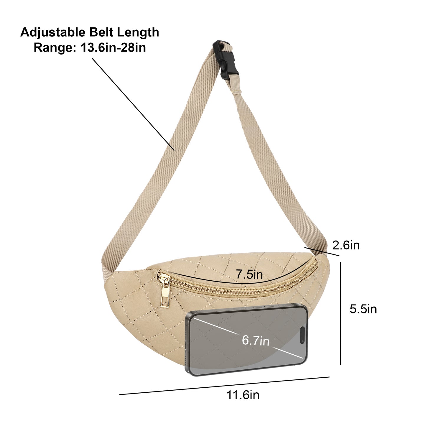 Fashion Women Plaid Waist Bag - Female PU Leather Belt Bags Shoulder Crossbody Chest Bag Fanny Pack Banana Hip Purse for Sports Workout Traveling Running Casual (Beige)