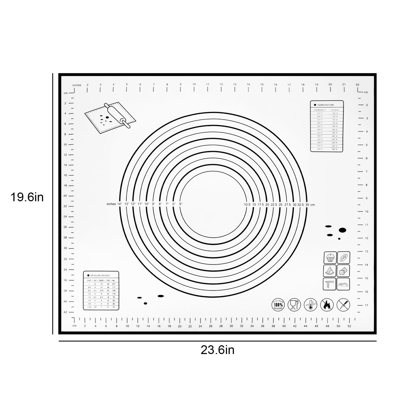 Silicone Dough Mat with Measurement - 23" x 19.5 Non-Stick Rolling Pad kneading mat,Reusable Dough Cookie Roller Silicone Baking Mat Silicone Pastry Mat for Kitchen Baking DIY Supplies