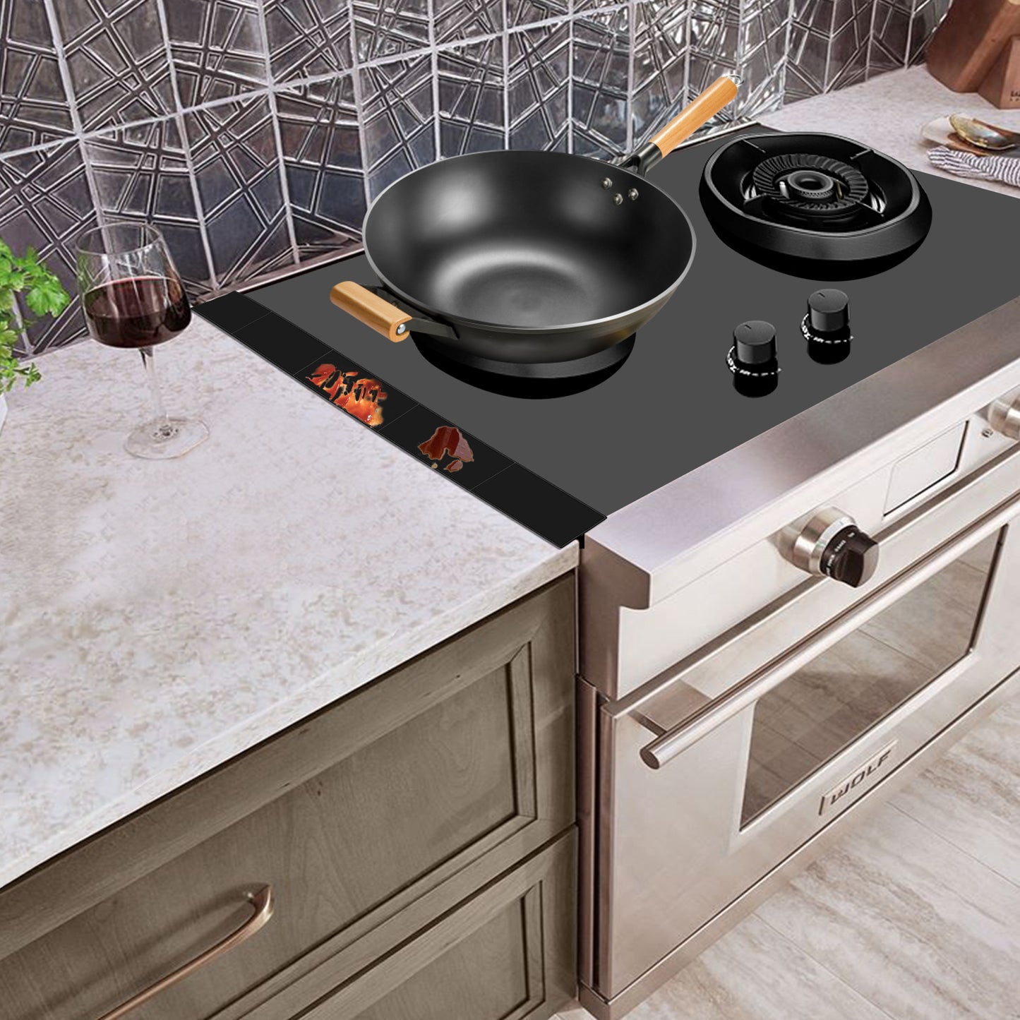 2 Pcs Silicone Stove Gap Covers - 21” Protect and Enhance Your Kitchen with Heat Resistant Edge Guards and Gap Fillers (black)