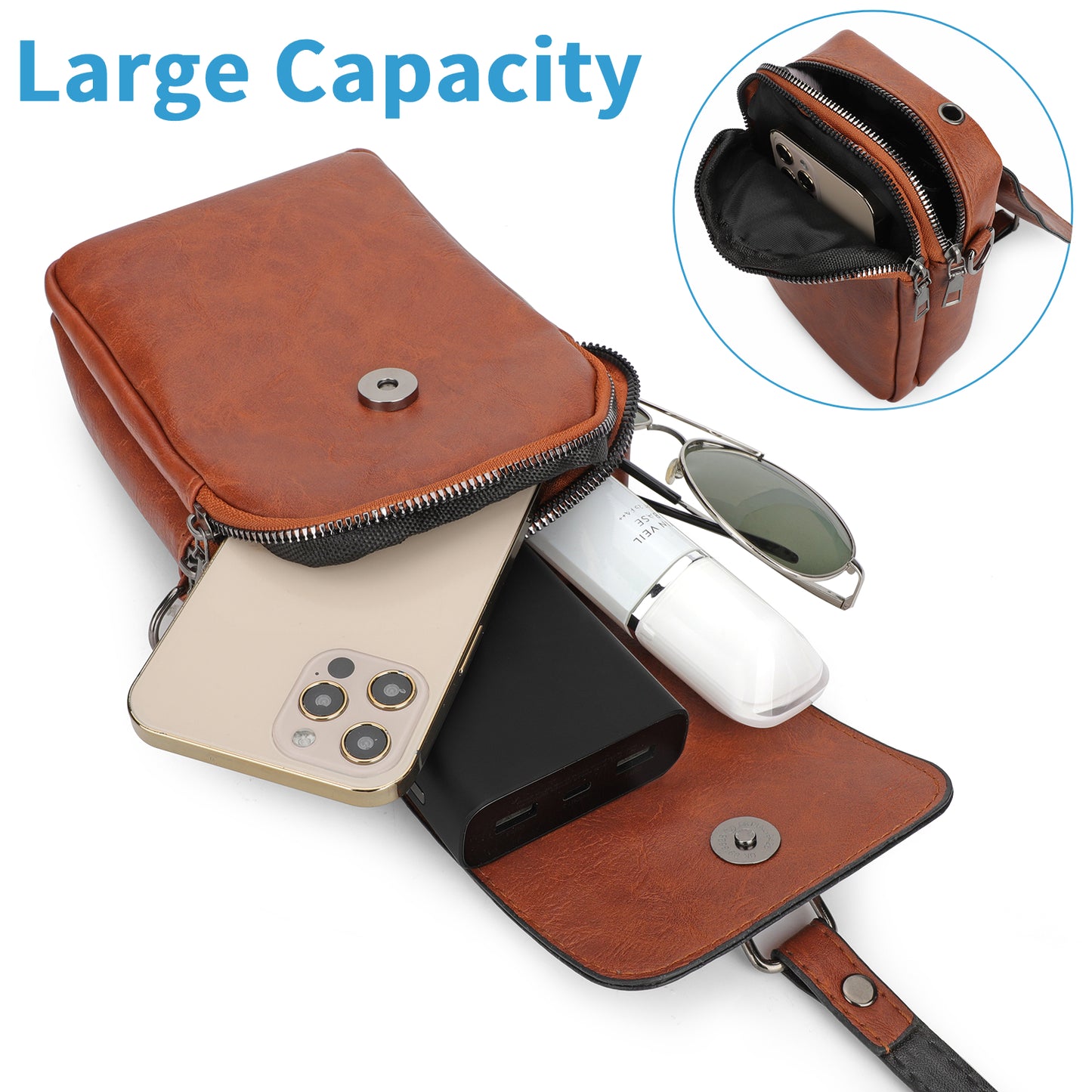 Unisex Crossbody Phone Bag with Headphone Hole - Adjustable strap PU leather Shoulder Wallet Bag Cell Phone Purse Messenger Bags for Women Men(Black)