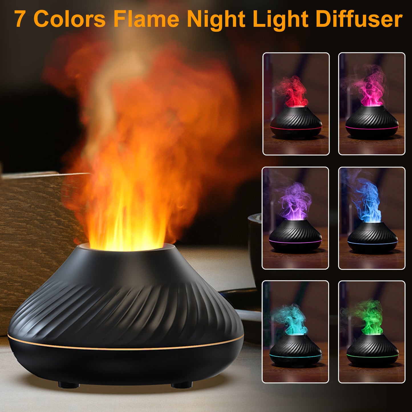 130 ml USB Air Humidifier Essential Oil Aroma Diffuser - 7 Flame Colors Noiseless Essential Oil Diffuser for Home,Office with Auto-Off Protection (Black)