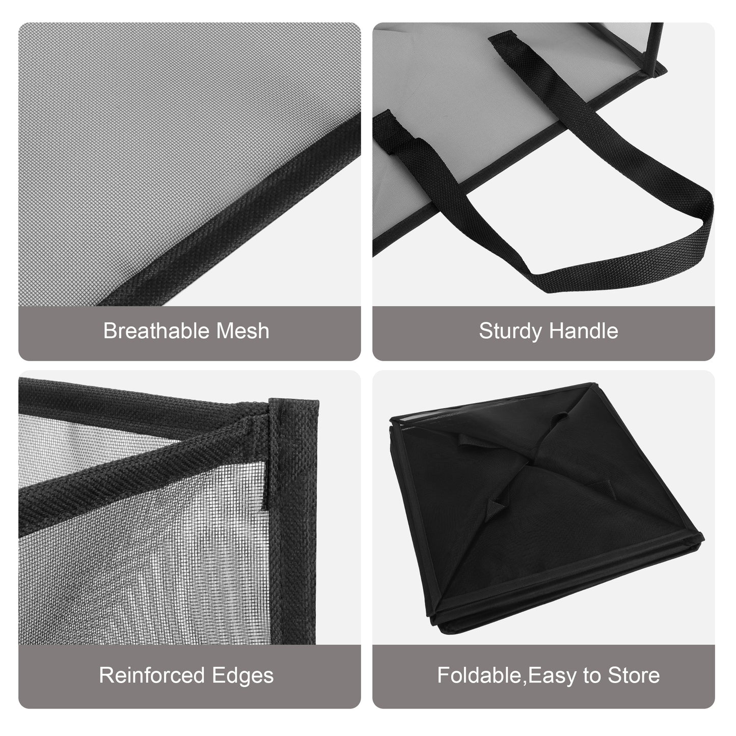 Portable Double Layer Large Mesh Pop Up Laundry Hampers - Collapsible and Durable Storage Basket with Handles for Home and Travel (Black)