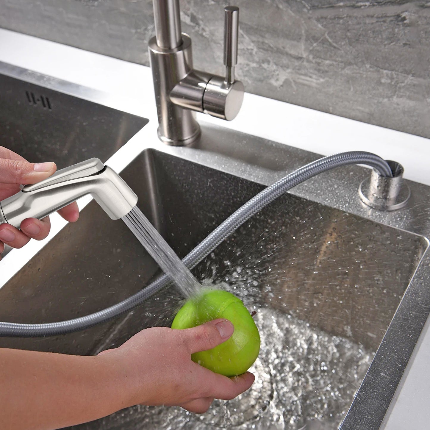 Universal Kitchen Sink Sprayer Head Replacement – Premium Brushed Nickel Finish,Effortless Side Spray Upgrade