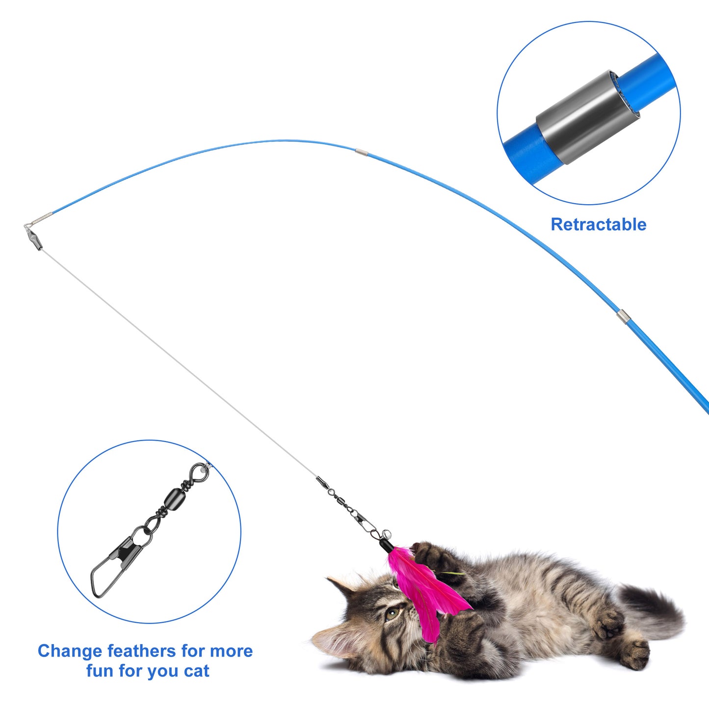 12pcs Interactive Cat Feather Toy Set  - for Playful Kittens withTelescopic Wand,
Artificial Feathers, and Squiggly Worms for Enriching Exercise and Catching Fun