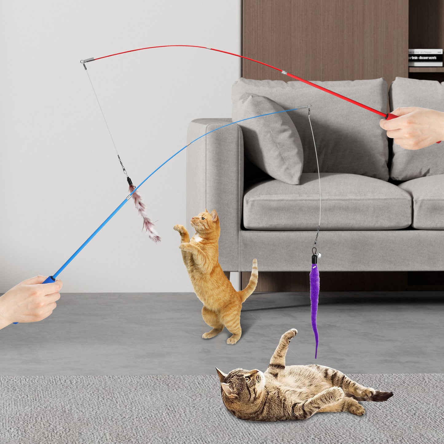 12pcs Interactive Cat Feather Toy Set - for Playful Kittens withTelescopic Wand,
Artificial Feathers, and Squiggly Worms for Enriching Exercise and Catching Fun