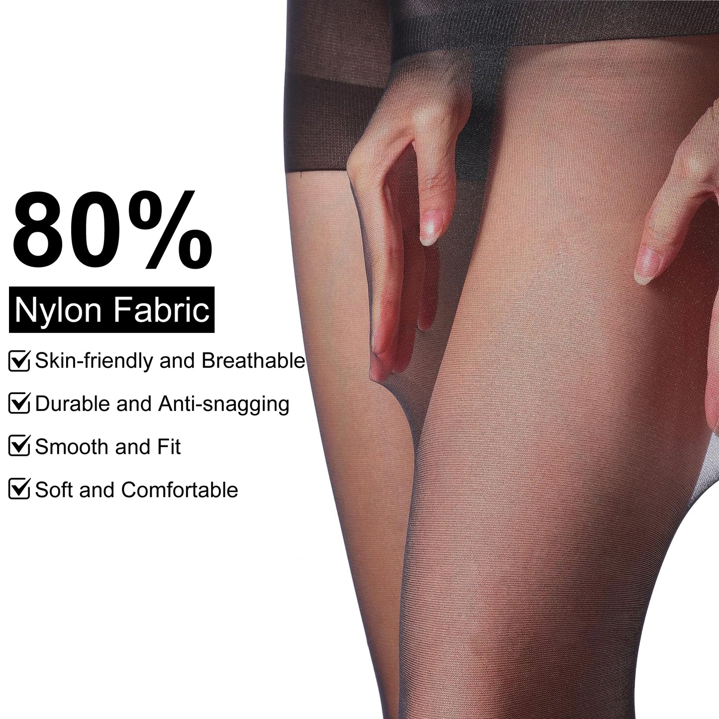 2 Pairs Women's Seamless Sheer Pantyhose - Sheer Tights,Control Top Pantyhose with Reinforced Toes (Black)