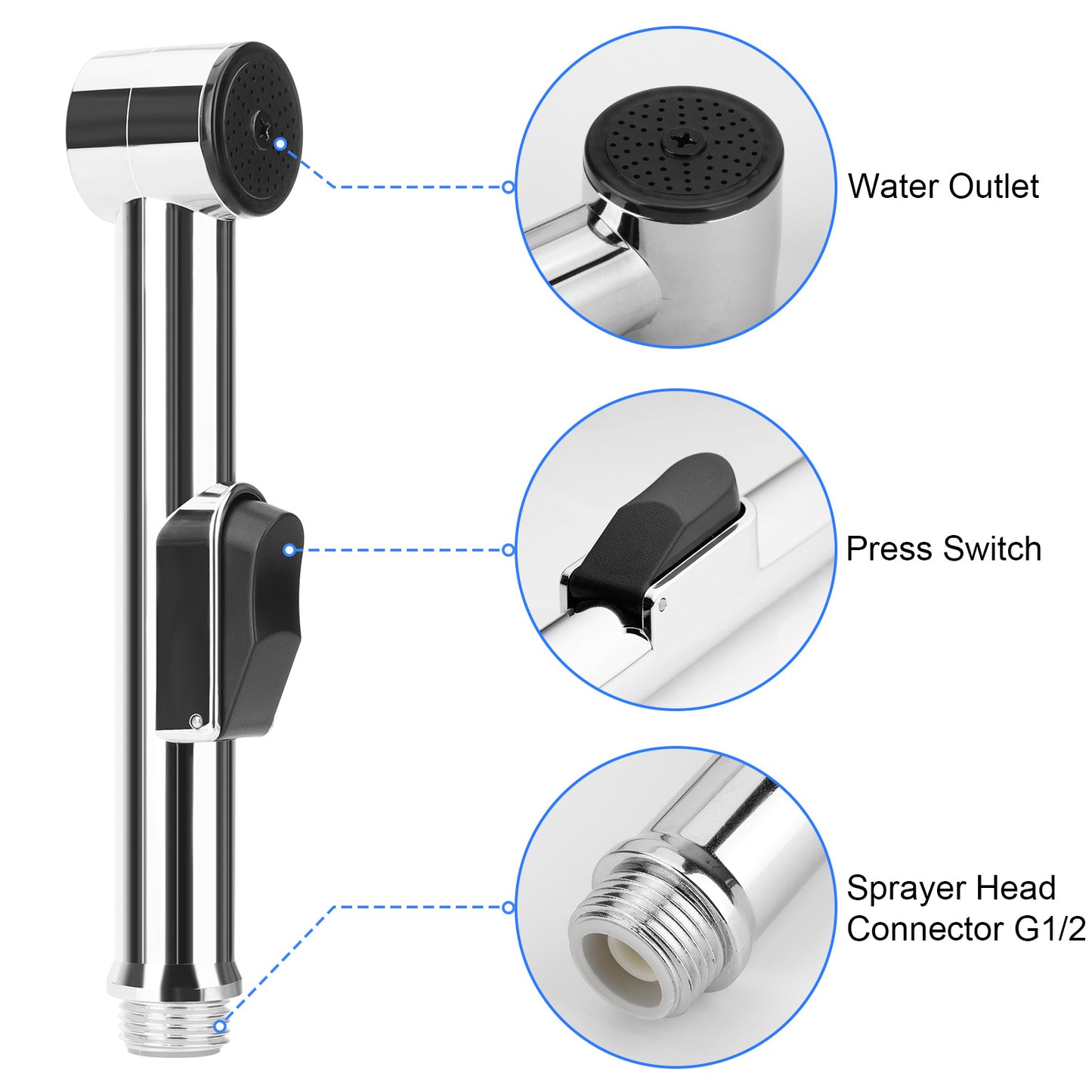 Handheld Bidet Toilet Sprayer Kit - Stainless Steel Hose and Wall Mount Options for Personal Hygiene, Bathroom Cleaning, Pet Care
