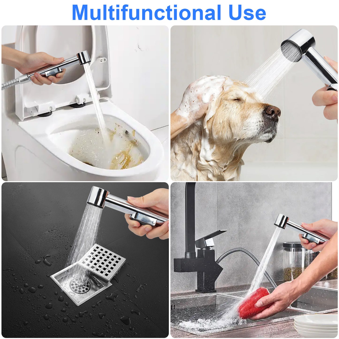 Handheld Bidet Toilet Sprayer Kit - Stainless Steel Hose and Wall Mount Options for Personal Hygiene, Bathroom Cleaning, Pet Care