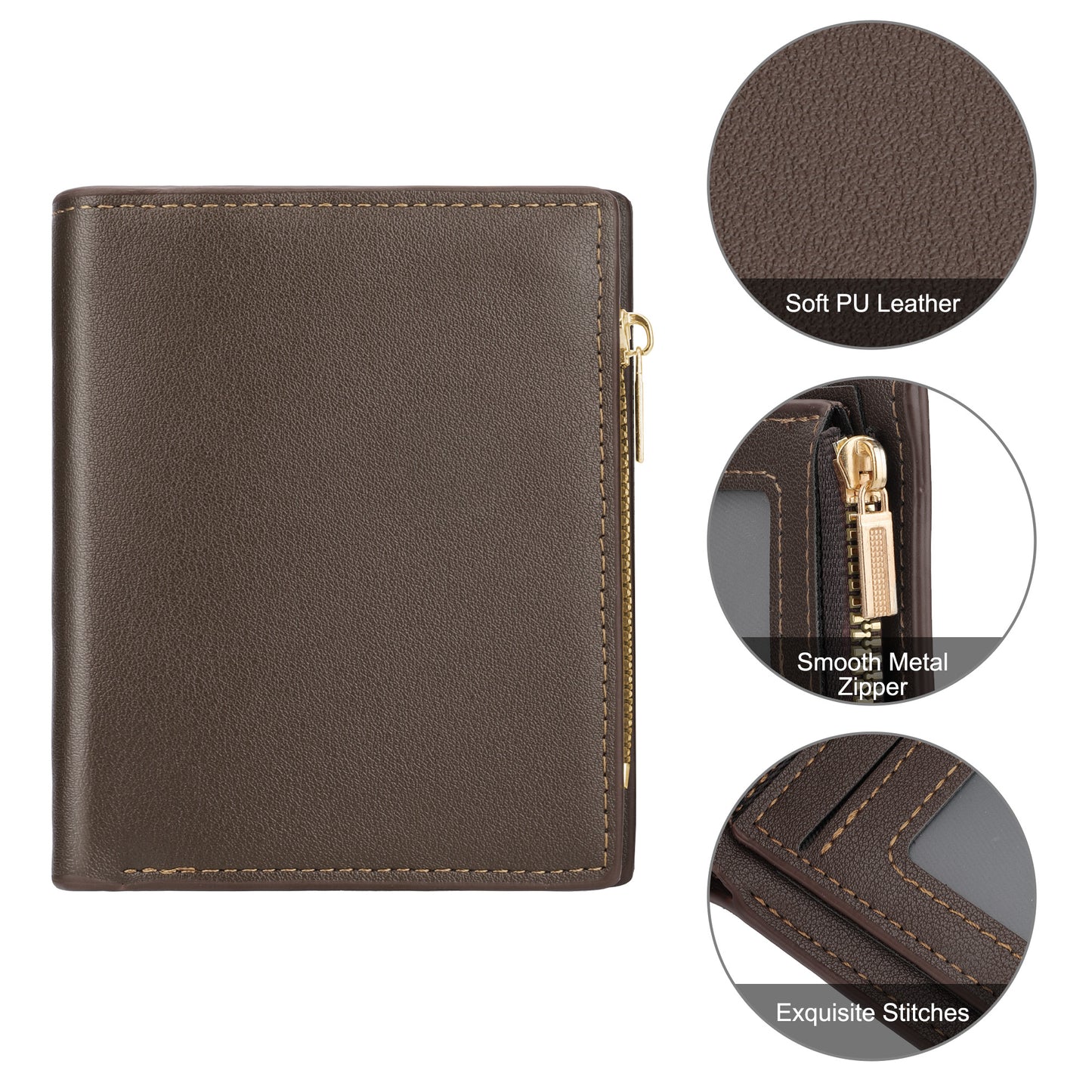 Unisex Slim Short Wallet - Fashionable Business Multi Card Wallet,PU leather Solid Color ID Short Wallet for Men and Women (Brown )