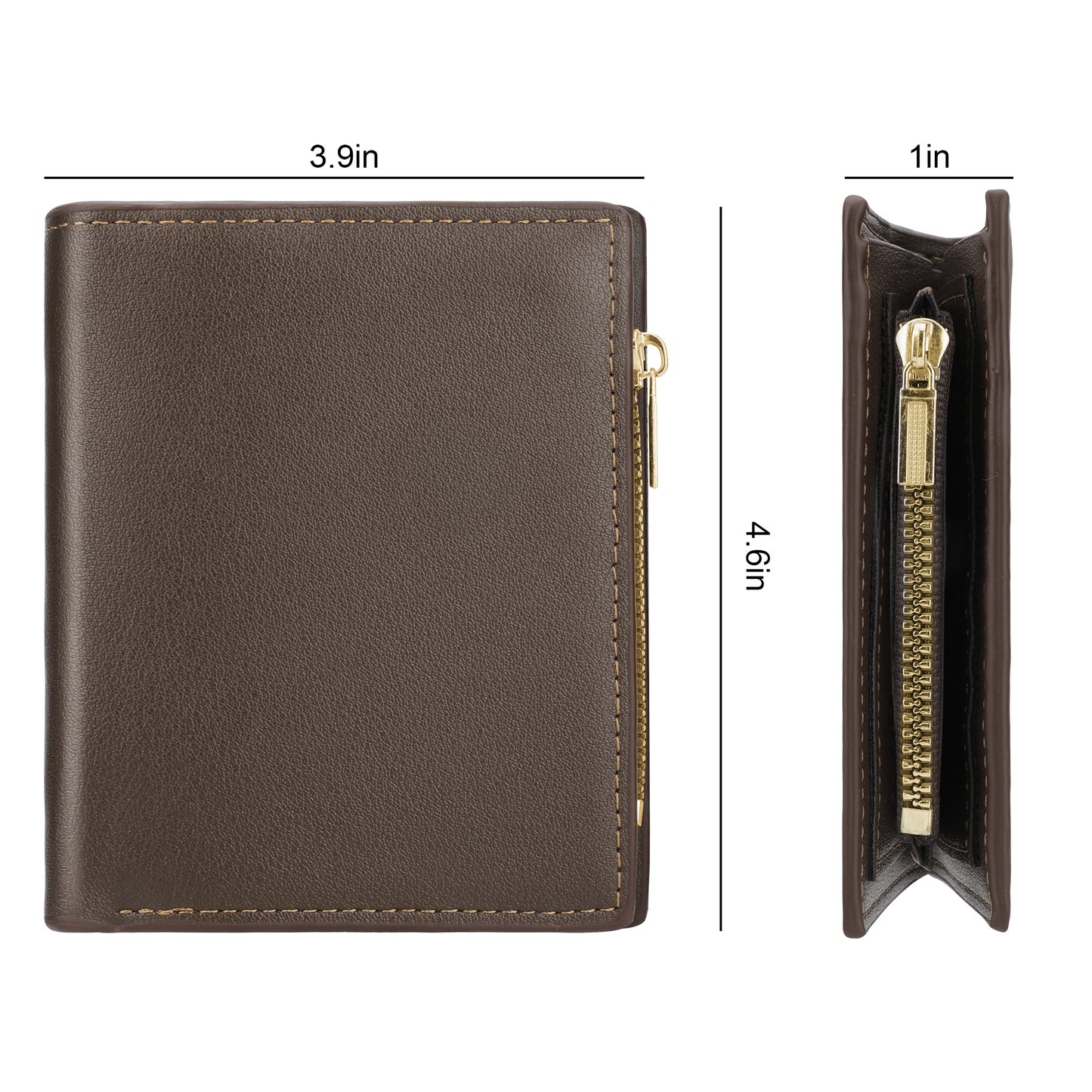 Unisex Slim Short Wallet - Fashionable Business Multi Card Wallet,PU leather Solid Color ID Short Wallet for Men and Women (Brown )