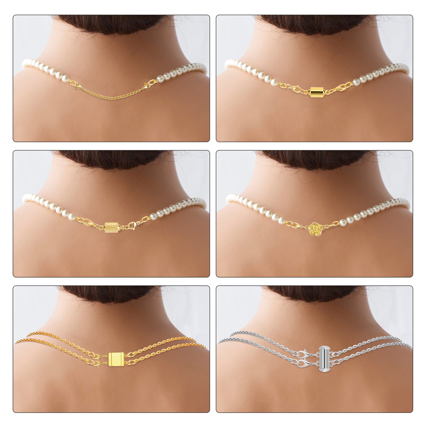 16Pcs 8 Style Magnetic Necklace Clasps & Extender Set - Jewelry Magnetic Clasp Connector Locking Magnetic Clasp Bracelet Extender for Easy Crafting(Gold, Silver)