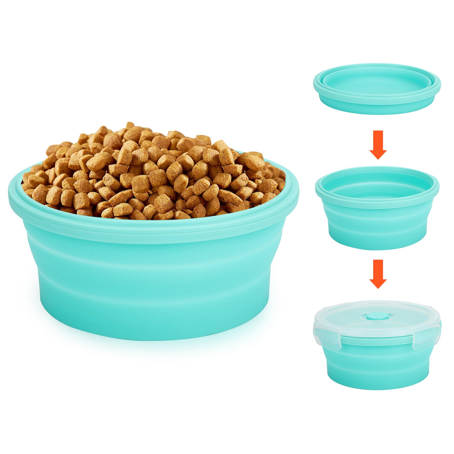 Collapsible Pet Bowl with Lid - Portable Silicone Feeding Dishes for Dogs and Cats indoor and outdoor use ,idea for camping, hiking( Light Blue)