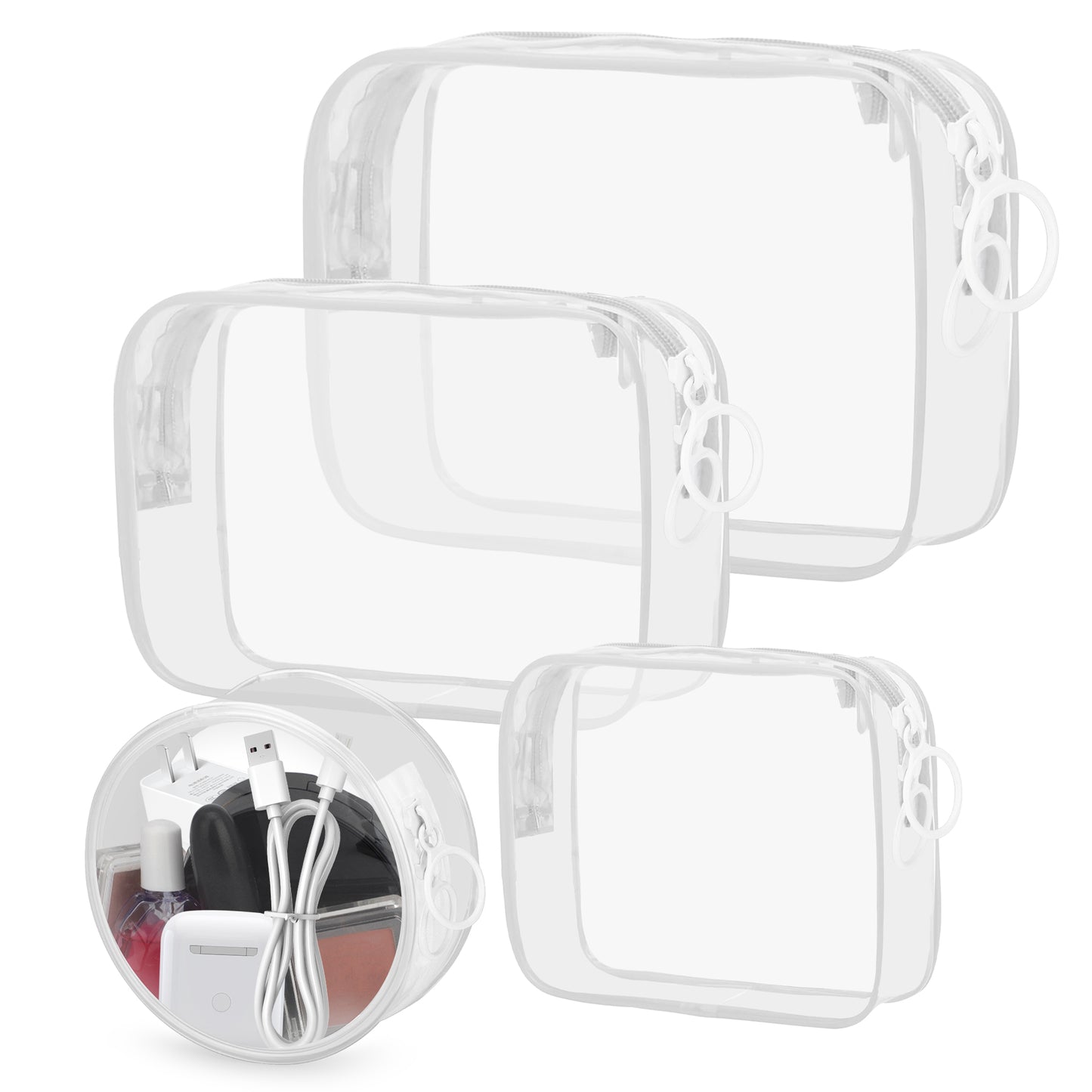 4 Pcs Clear Approved Travel Toiletry Bag Set - Portable Multipurpose Travel Space Saver Organizer Bags,Makeup Bags,Cosmetics Bag,Carry on Airport Airline Compliant Bag,for Women