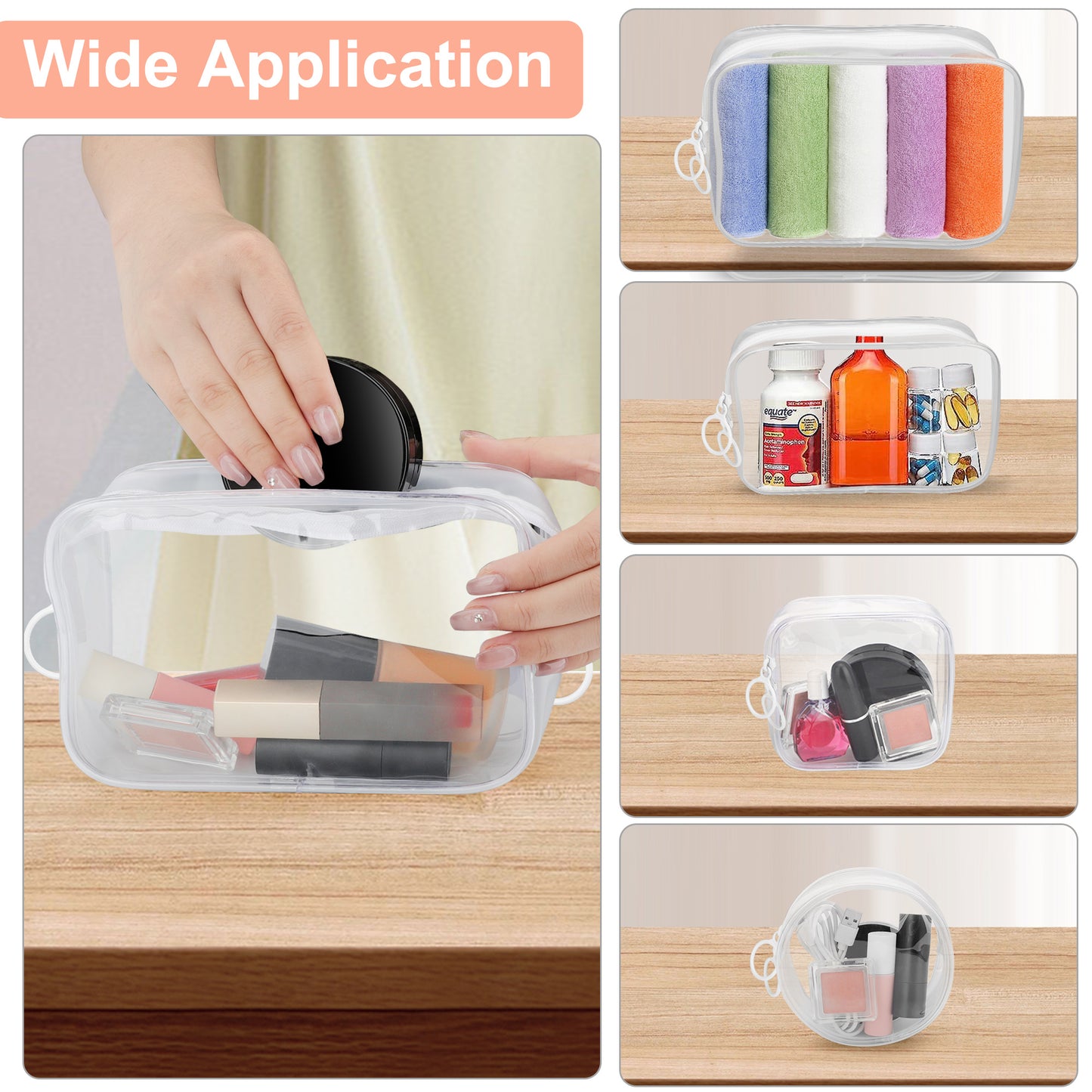 4 Pcs Clear Approved Travel Toiletry Bag Set - Portable Multipurpose Travel Space Saver Organizer Bags,Makeup Bags,Cosmetics Bag,Carry on Airport Airline Compliant Bag,for Women
