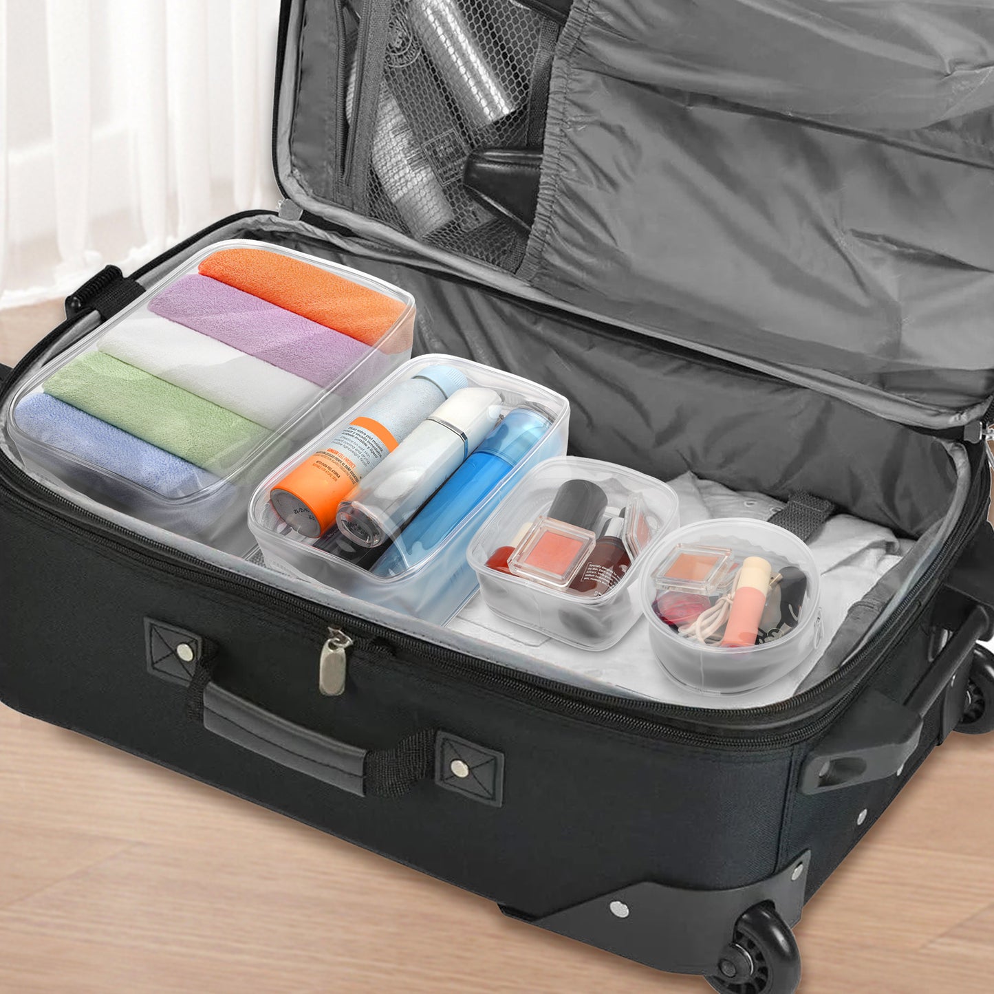 4 Pcs Clear Approved Travel Toiletry Bag Set - Portable Multipurpose Travel Space Saver Organizer Bags,Makeup Bags,Cosmetics Bag,Carry on Airport Airline Compliant Bag,for Women