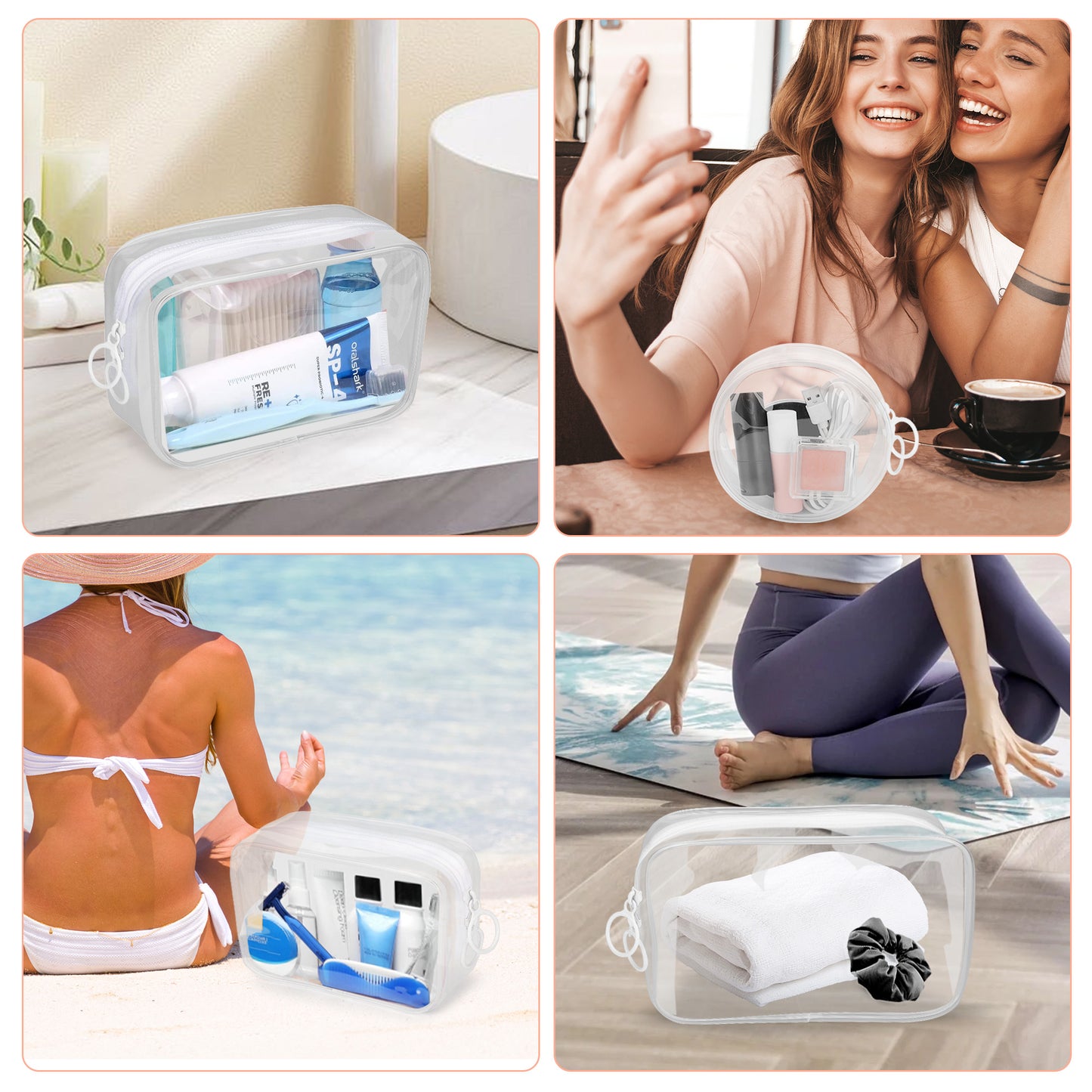 4 Pcs Clear Approved Travel Toiletry Bag Set - Portable Multipurpose Travel Space Saver Organizer Bags,Makeup Bags,Cosmetics Bag,Carry on Airport Airline Compliant Bag,for Women