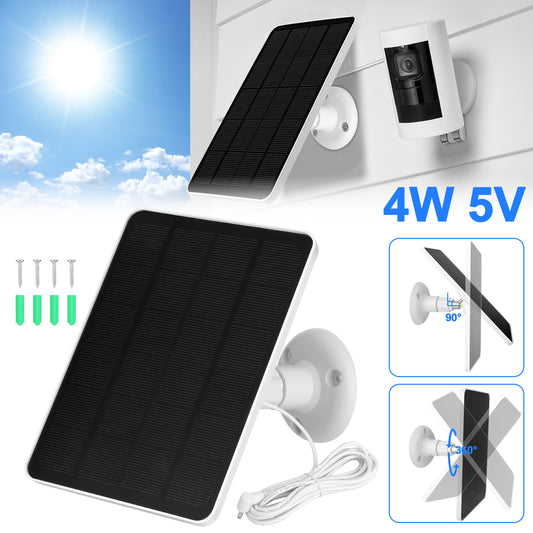 5V Solar Panel Charger for Ring Cameras - Compatible with Ring Spotlight & Stick Up Cameras 4W Monocrystalline DC Charger Output with 360° Mount, Weatherproof
