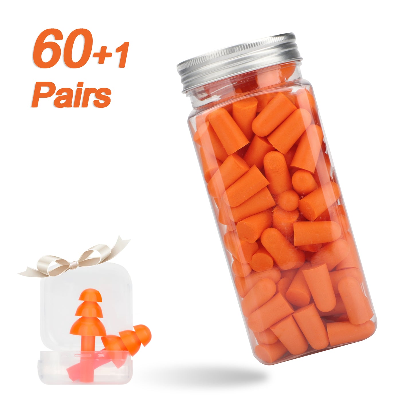 60 Pairs Soft Foam Earplugs – 38dB SNR Ear Plugs Noise Canceling for Sleeping, Working & Travel (Orange)