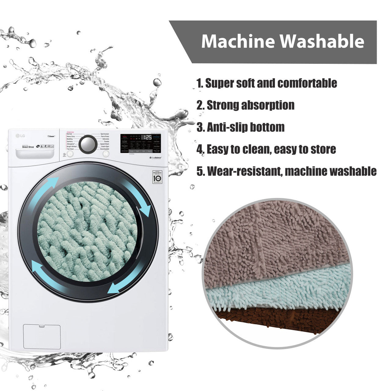 Non-Slip Shower Mat Bathroom Rug Mat, 19.631 inch, Extra Soft and Absorbent Shaggy Rugs, Machine Wash Dry, Perfect Plush Carpet Mats for Tub, Shower, Bath Room(Light Blue)